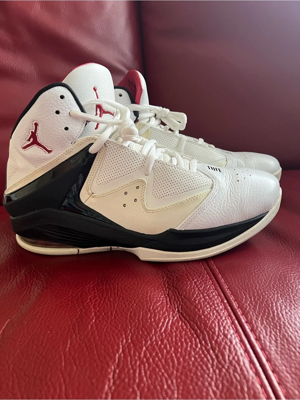 Jordan Men’s White/Black/Red High-Top Basketball Shoes